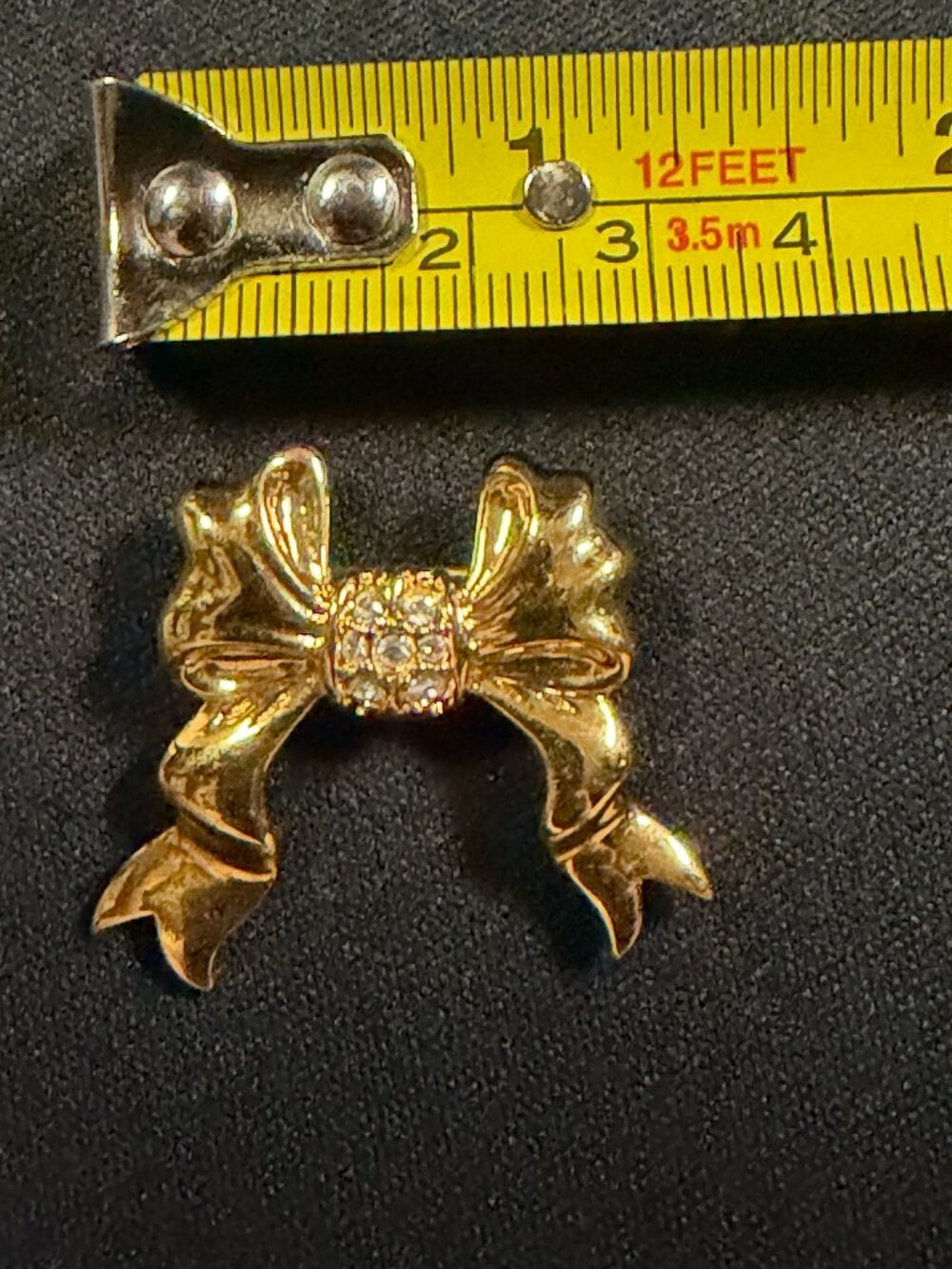 Vintage Joan Rivers Gold Tone Rhinestone Bow Brooch Pin